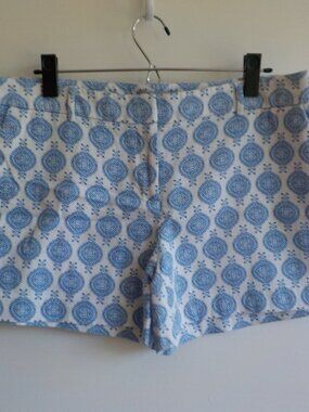 Dalia Shorts - Size 12 - Cotton Blend - Blue/White Design - Zip Front (749)